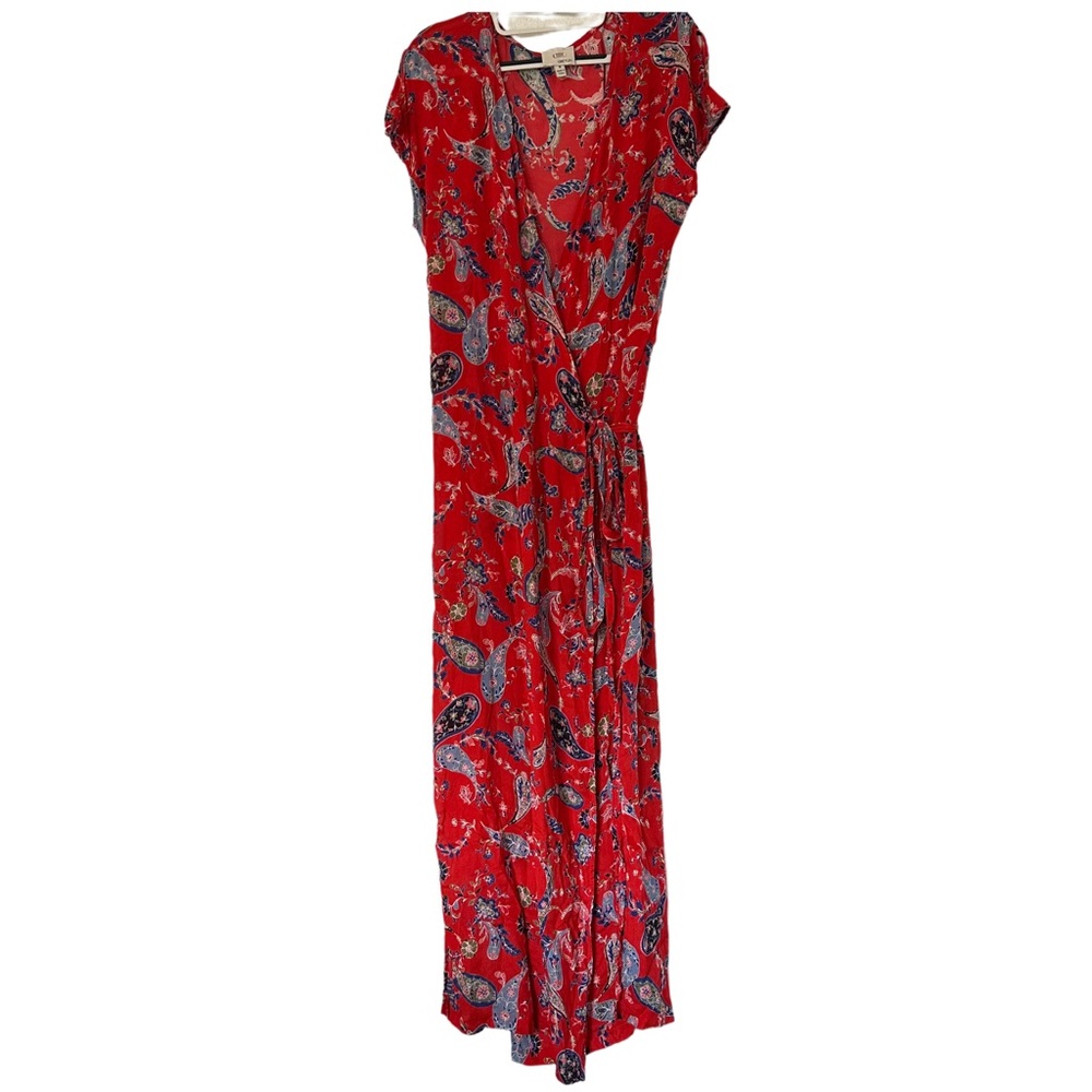 GREYLIN Sidney Paisley Wrap Maxi Silk Blend Dress in Red Size M